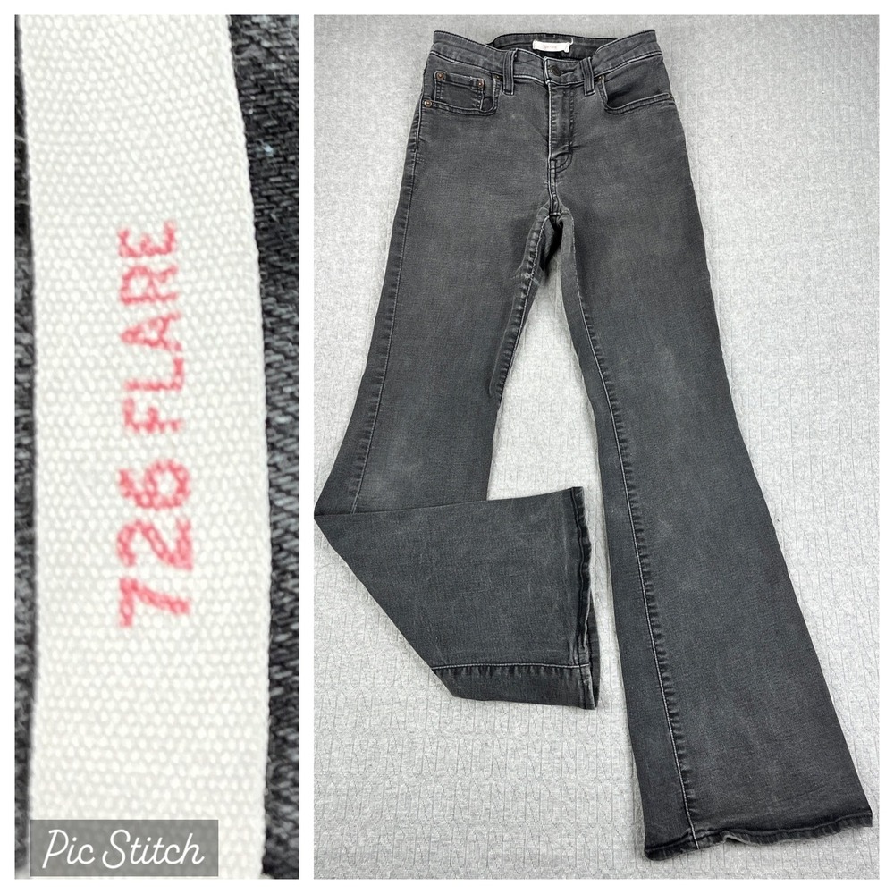 Levi's 726 Flare Bootcut Jeans‎ Womens 28/24X30 Black Faded High Rise  Denim